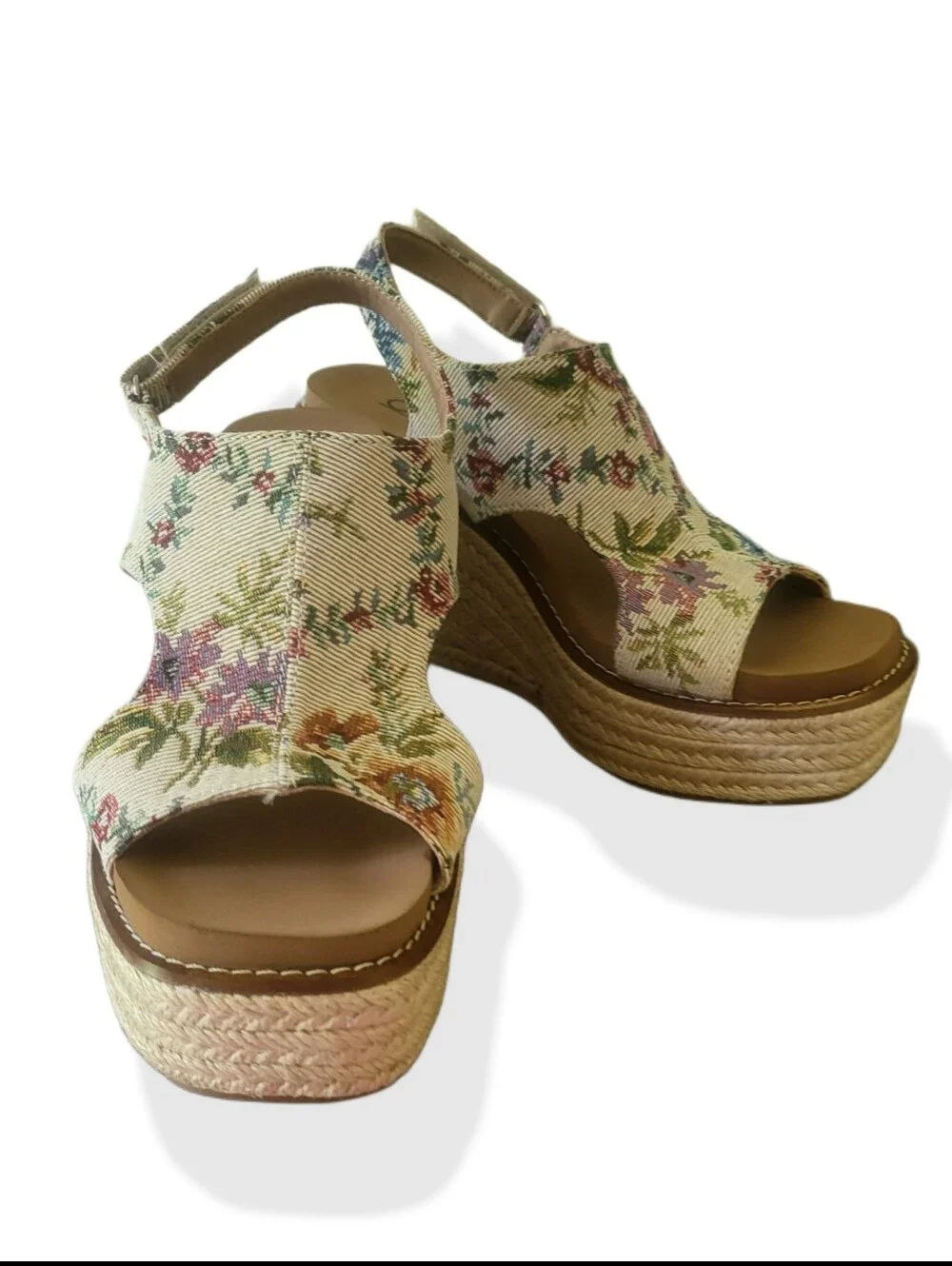 🌿Corkys Sand Brocade Floral Espadrille Wedge Sandals Size 7